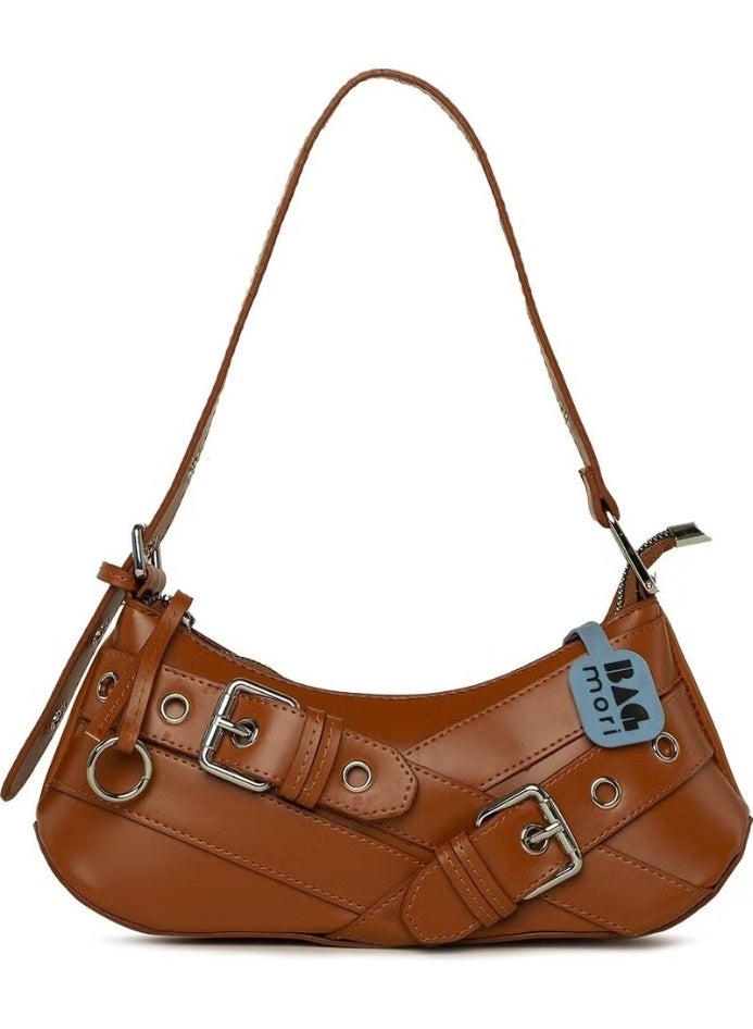Bagmori Brown Baguette Bag with Belt Accessory and Strap Detail - Image 1